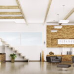 Interior of modern apartment living dining room hall  panorama 3d render